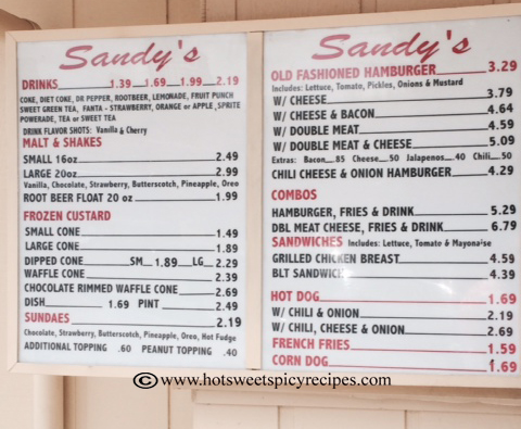 sandys menu